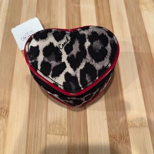 COACH *RARE*LEATHER HEART JEWELRY BOX WITH LEOPARD DESIGN & RED PATENT LTHR TRIM